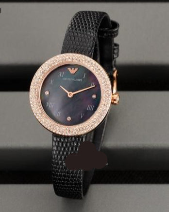 Emporio Armani Aviator Crystals Mother of Pearl Black Dial Black Silicon Strap Watch For Women - AR11373 Buy Now By Emporio Armani