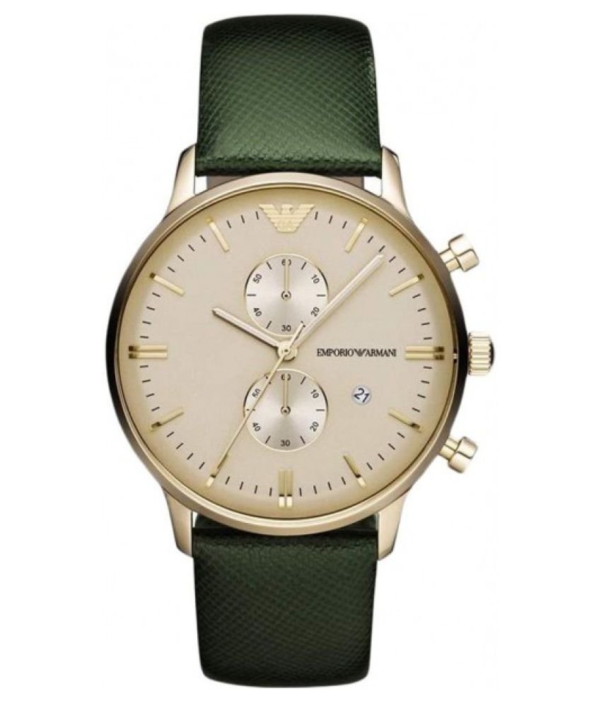 Emporio Armani Chronograph Champagne Dial Green Leather Strap Watch For Men - AR1722 Buy Now By Emporio Armani