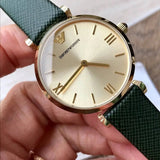 Emporio Armani Retro Champagne Beige Dial Green Leather Strap Watch For Women - AR1726 Buy Now By Emporio Armani