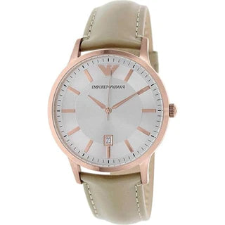 Emporio Armani Classic Quartz Silver Dial Beige Leather Strap Watch For Men - AR2464 Buy Now By Emporio Armani