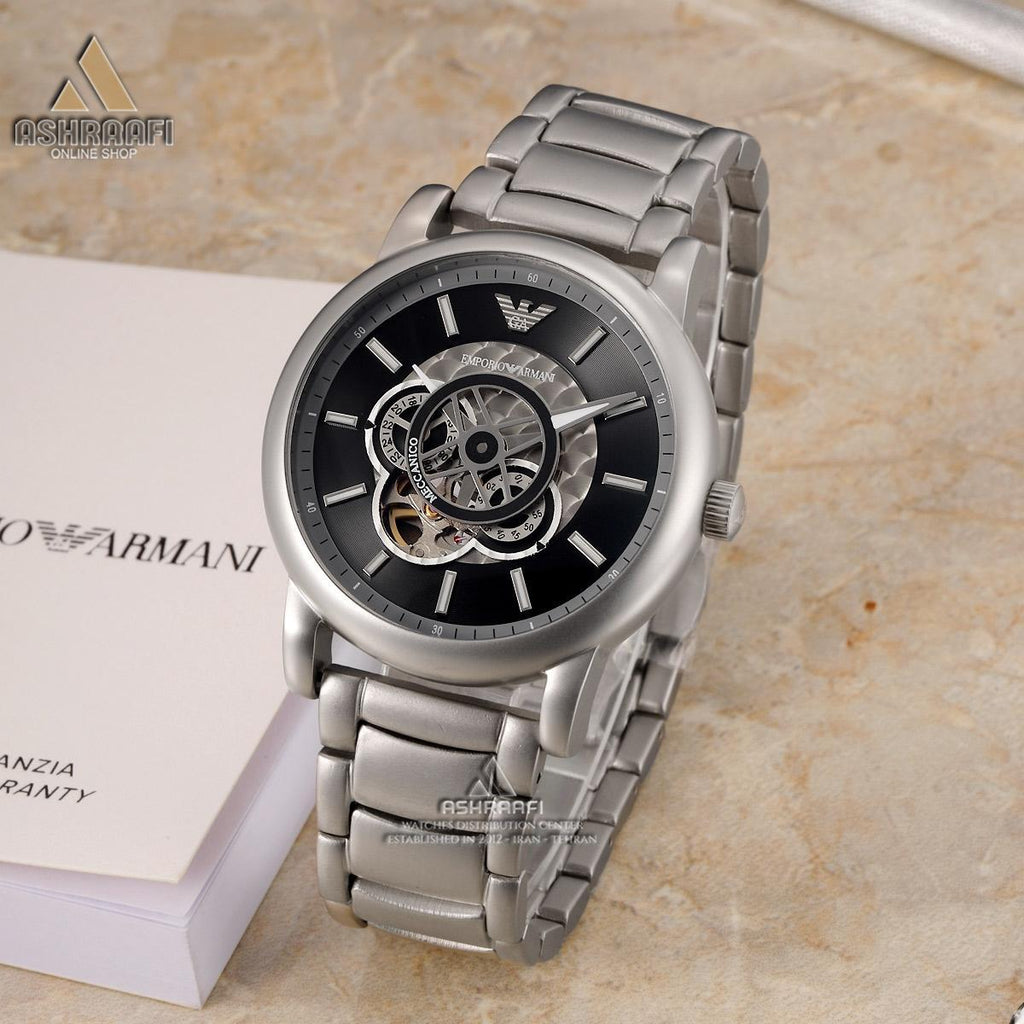 Emporio Armani Meccanico Automatic Skeleton Black Dial Silver Steel Strap Watch For Men - AR60021 Buy Now By Emporio Armani
