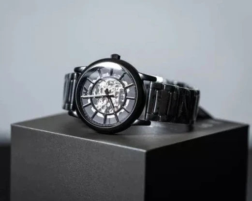Emporio Armani Meccanico Skeleton Black Dial Black Steel Strap Watch For Men - AR60045 Buy Now By Emporio Armani