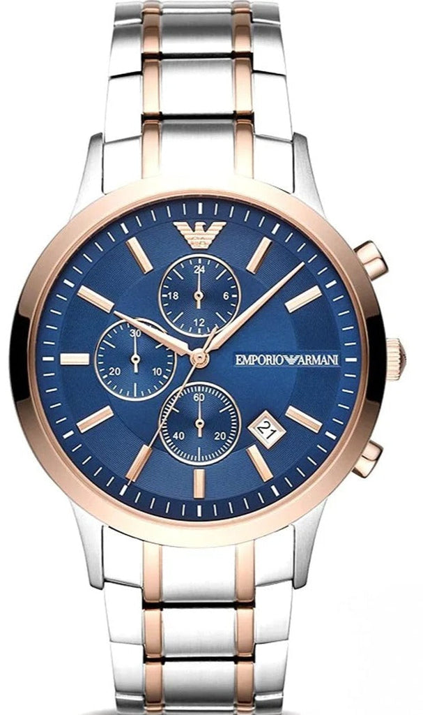 Emporio Armani Renato Chronograph Blue Dial Two Tone Steel Strap Watch For Men - AR80025 Buy Now By Emporio Armani