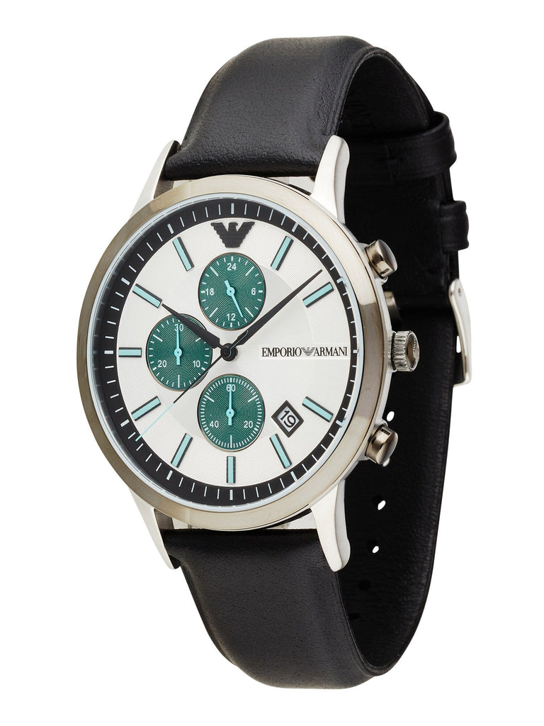 Emporio Armani Renato Chronograph Silver Dial Black Leather Strap Watch for Men - AR11473 Buy Now By Emporio Armani