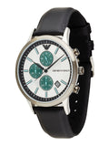 Emporio Armani Renato Chronograph Silver Dial Black Leather Strap Watch for Men - AR11473 Buy Now By Emporio Armani