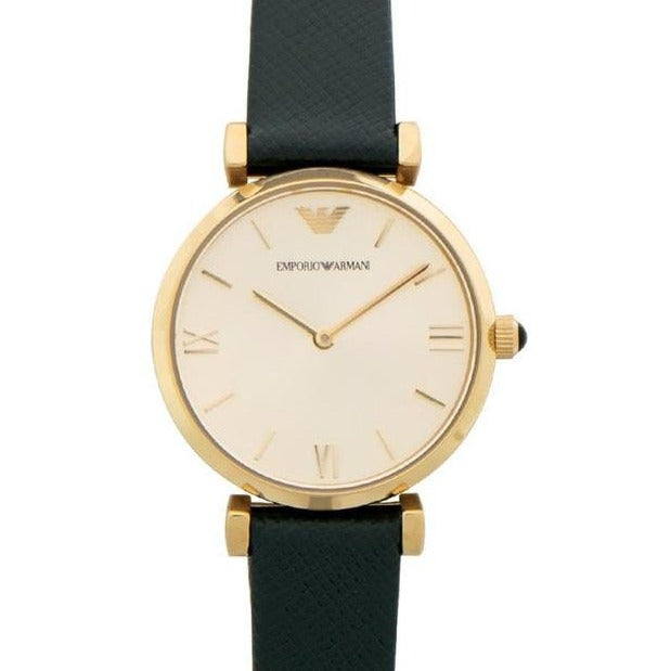 Emporio Armani Retro Champagne Beige Dial Green Leather Strap Watch For Women - AR1726 Buy Now By Emporio Armani