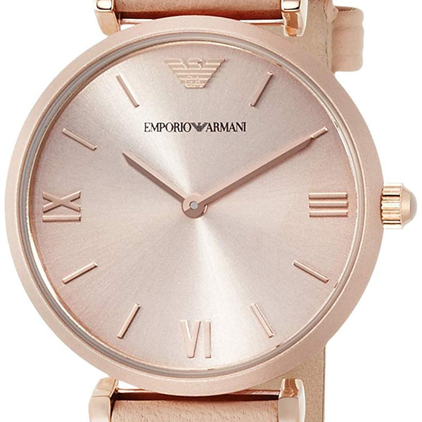 Emporio Armani Gianni T-Bar Quartz Rose Gold Dial Pink Leather Strap Watch For Women - AR11001 Buy Now By Emporio Armani