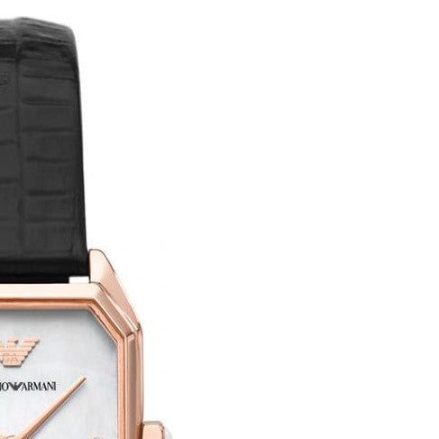 Emporio Armani Gioia Quartz Mother of Pearl Dial Black Leather Strap Watch For Women - AR11390 Buy Now By Emporio Armani