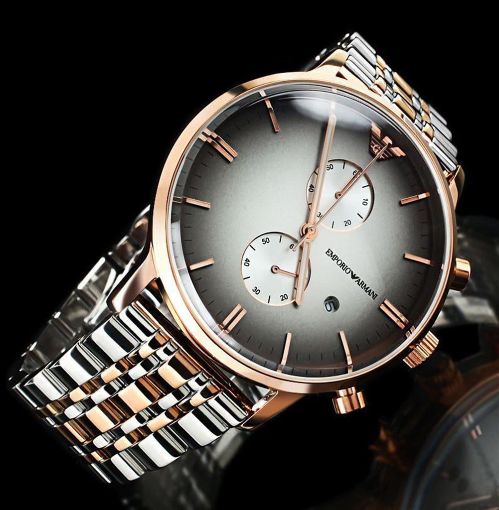 Emporio Armani Gianni Chronograph Grey Dial Two Tone Steel Strap Watch For Men - AR1721 Buy Now By Emporio Armani