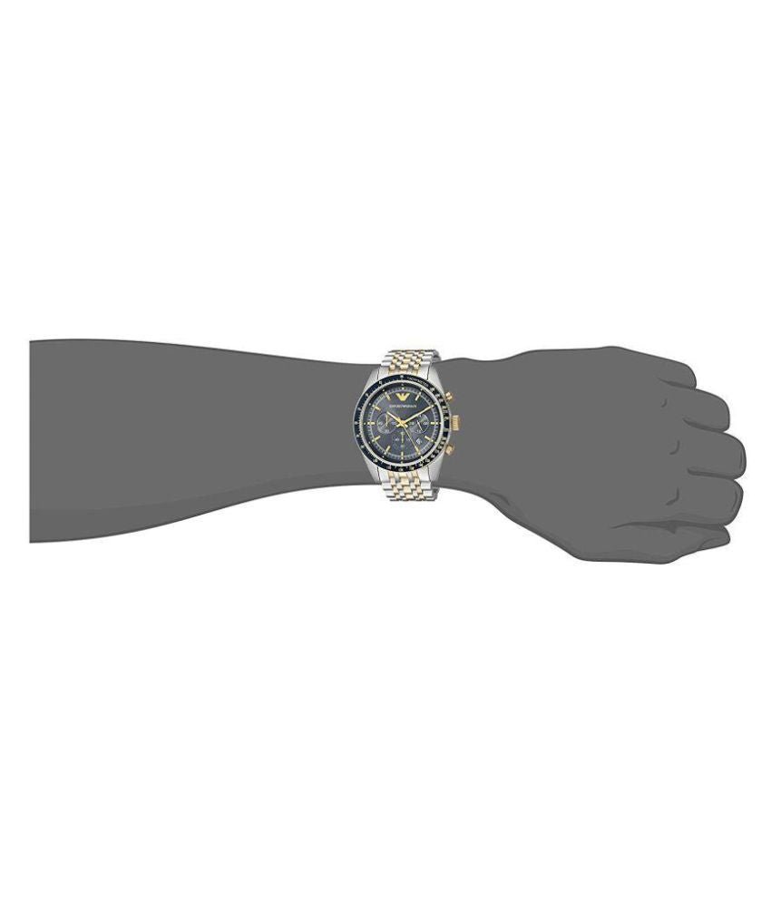 Emporio Armani Tazio Chronograph Blue Dial Gold & Silver Stainless Steel Strap Watch For Men - AR8030 Buy Now By Emporio Armani