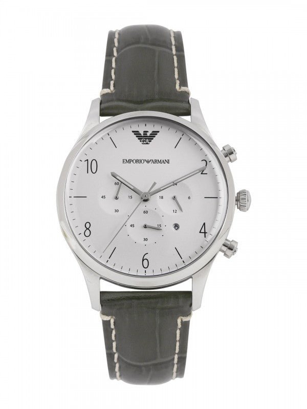 Emporio Armani Classic Chronograph Silver Dial Grey Leather Strap Watch For Men - AR1861 Buy Now By Emporio Armani
