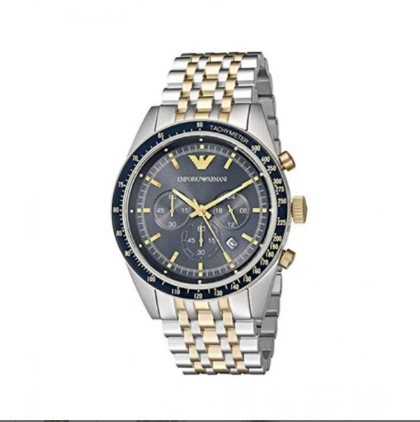 Emporio Armani Tazio Chronograph Blue Dial Gold & Silver Stainless Steel Strap Watch For Men - AR8030 Buy Now By Emporio Armani