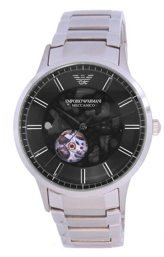 Emporio Armani Meccanico Automatic Black Dial Silver Steel Strap Watch For Men - AR60055 Buy Now By Emporio Armani