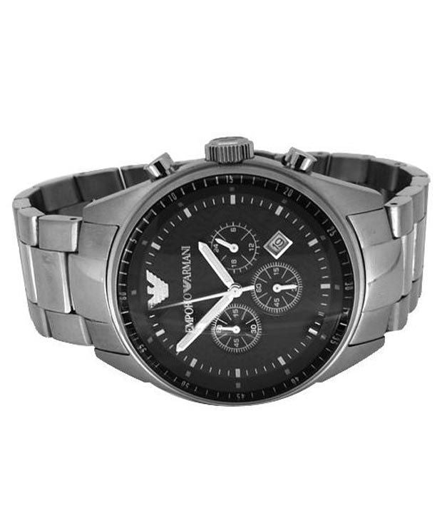 Emporio Armani Sportivo Chronograph Black Dial Silver Stainless Steel Watch For Men - AR0585 Buy Now By Emporio Armani