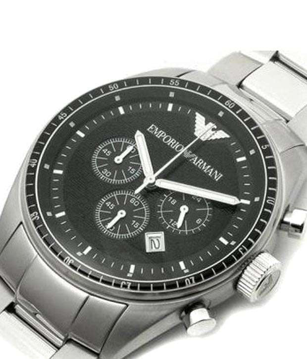 Emporio Armani Sportivo Chronograph Black Dial Silver Stainless Steel Watch For Men - AR0585 Buy Now By Emporio Armani