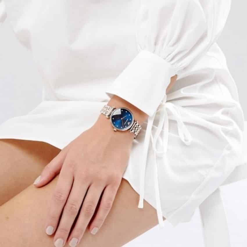 Emporio Armani Gianni T Bar Crystal Blue Dial Two Tone Steel Strap Watch For Women - AR11092 Buy Now By Emporio Armani