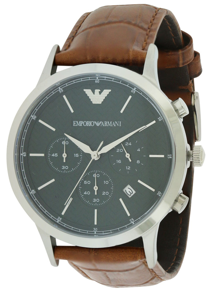 Emporio Armani Renato Chronograph Green Dial Brown Leather Strap Watch For Men - AR2493 Buy Now By Emporio Armani