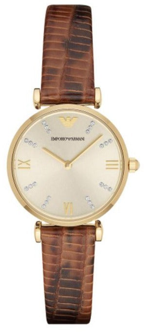 Emporio Armani Gianni T Bar Beige Dial Brown Leather Strap Watch For Women - AR1883 Buy Now By Emporio Armani