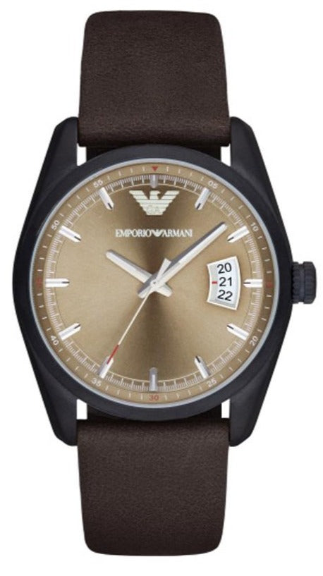 Emporio Armani Sportivo Chronograph Beige Dial Brown Leather Strap Watch For Men - AR6081 Buy Now By Emporio Armani