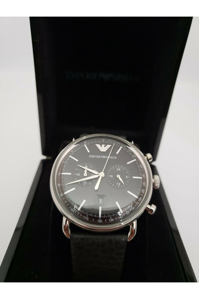 Emporio Armani Aviator Chronograph Black Dial Black Leather Strap Watch For Men - AR11143 Buy Now By Emporio Armani