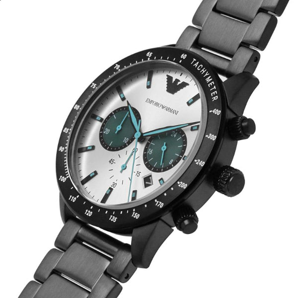 Emporio Armani Mario Chronograph White Dial Black Steel Strap Watch For Men - AR11471 Buy Now By Emporio Armani
