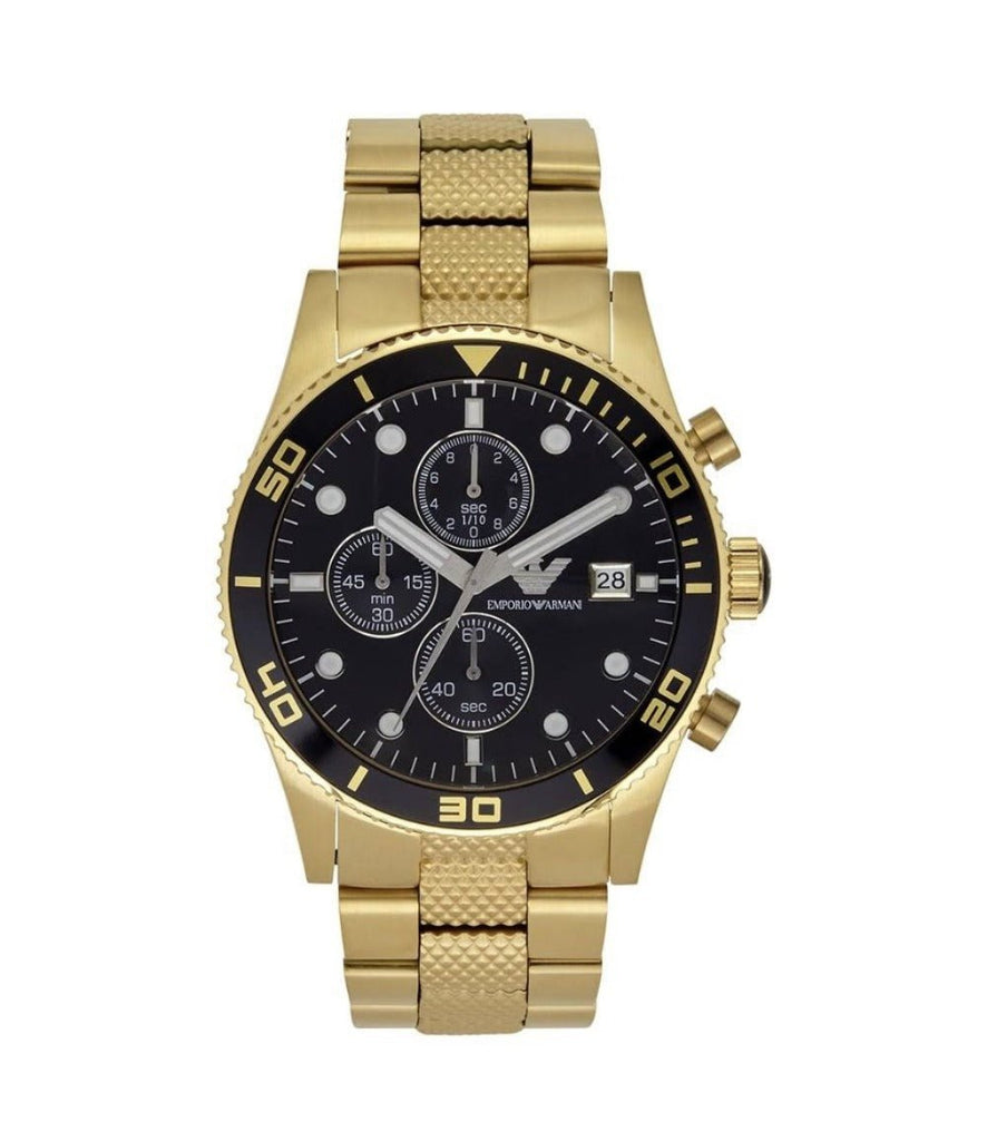 Emporio Armani Chronograph Black Dial Gold Steel Strap Watch For Men - AR5857 Buy Now By Emporio Armani