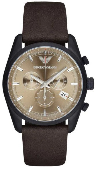 Emporio Armani Sportivo Chronograph Beige Dial Brown Leather Strap Watch For Men - AR6078 Buy Now By Emporio Armani