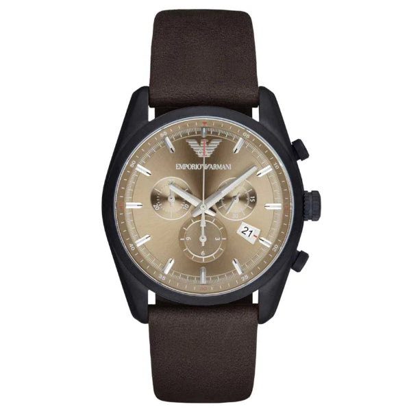 Emporio Armani Sportivo Chronograph Beige Dial Brown Leather Strap Watch For Men - AR6081 Buy Now By Emporio Armani