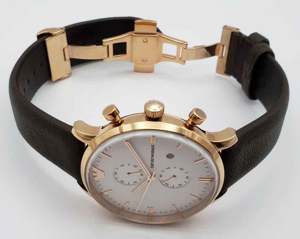 Emporio Armani Retro Quartz White Dial Brown Leather Strap Watch For Men - AR1936 Buy Now By Emporio Armani