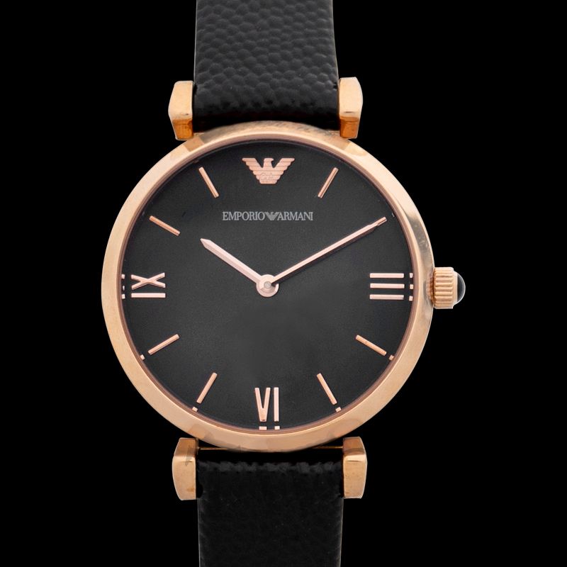 Emporio Armani Gianni T Bar Black Mother of Pearl Dial Black Leather Strap Watch For Women - AR11060 Buy Now By Emporio Armani