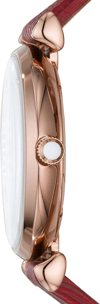 Emporio Armani Gianni T-Bar Analog Mother of Pearl Dial Red Leather Strap Watch For Women - AR11322 Buy Now By Emporio Armani