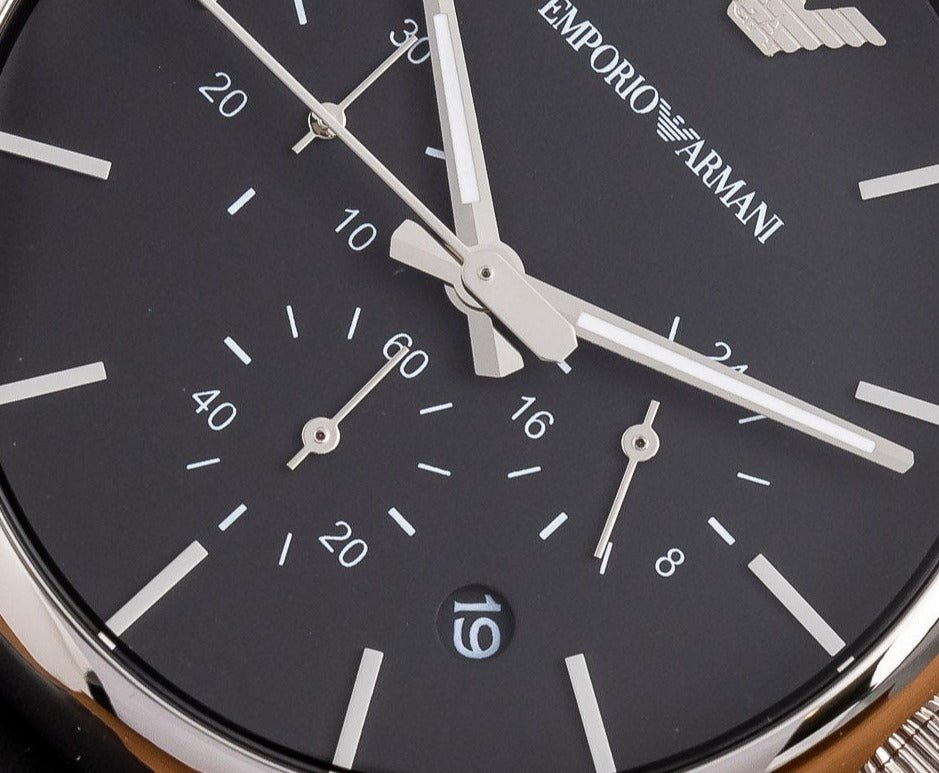 Emporio Armani Classic Chronograph Black Dial Black Leather Strap Watch For Men - AR1733 Buy Now By Emporio Armani