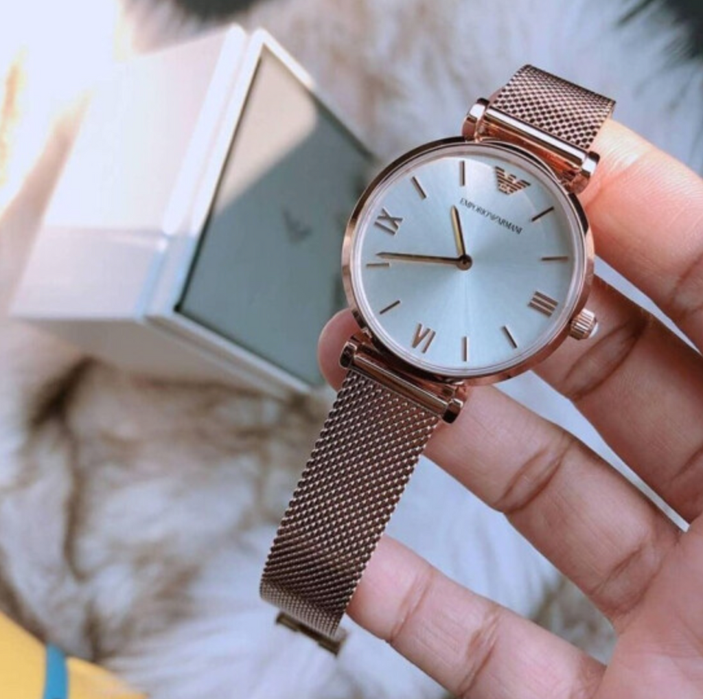 Emporio Armani Gianni T Bar Silver Dial Rose Gold Mesh Bracelet Watch For Women - AR1956 Buy Now By Emporio Armani