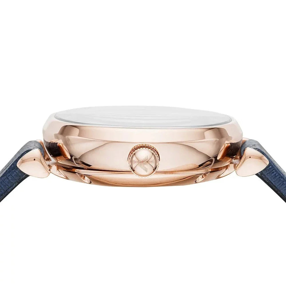 Emporio Armani Gianni T-Bar Analog Silver Dial Blue Leather Strap Watch For Women - AR60020 Buy Now By Emporio Armani