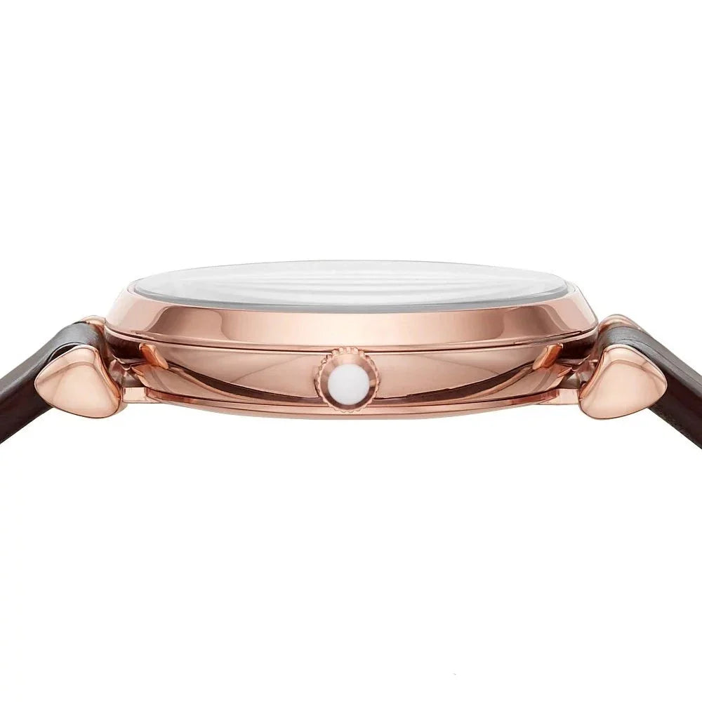 Emporio Armani Gianni T-Bar Silver Dial Brown Leather Strap Watch For Women - AR11269 Buy Now By Emporio Armani