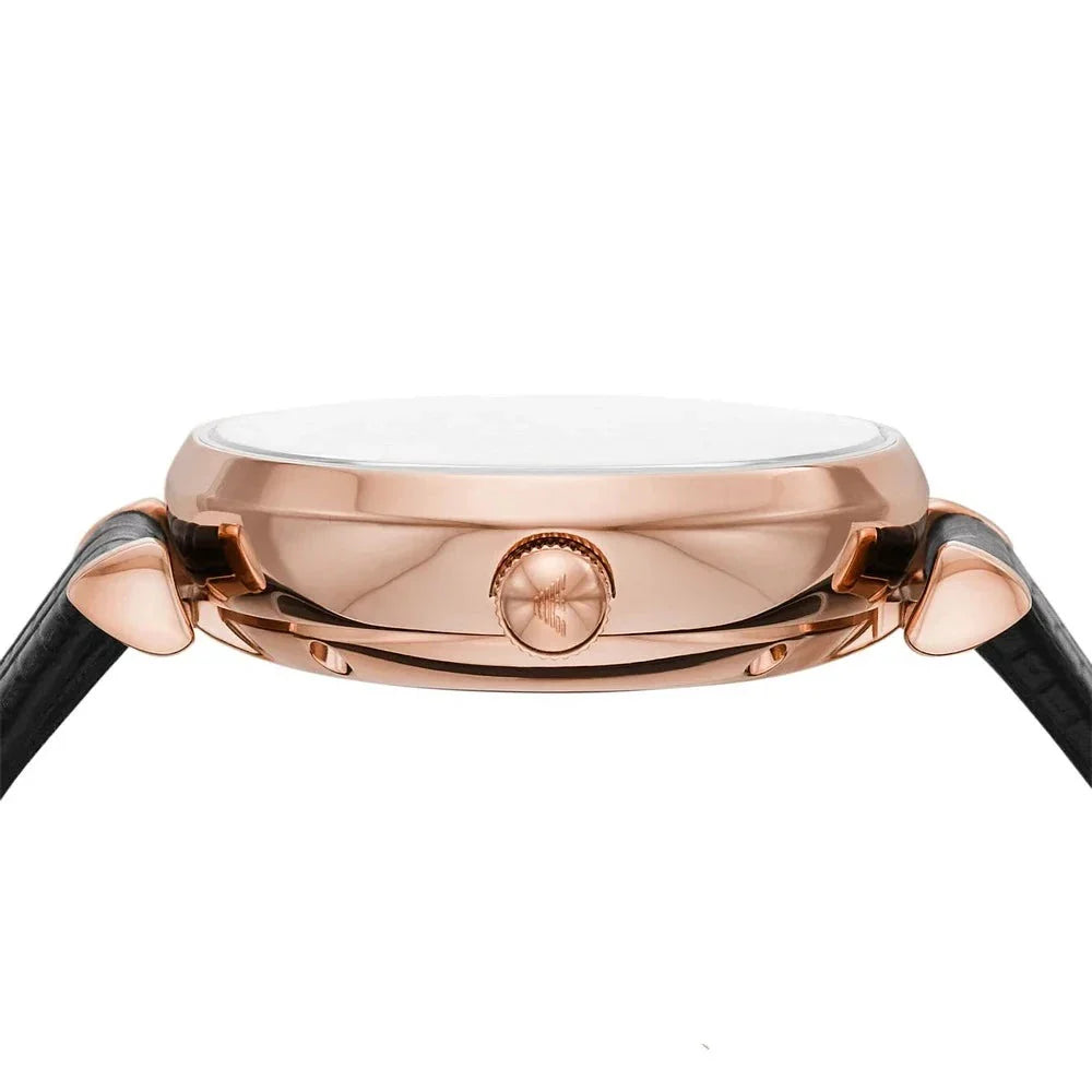 Emporio Armani Gianni T Bar Mother of Pearl White Dial Black Leather Strap Watch For Women - AR60047 Buy Now By Emporio Armani