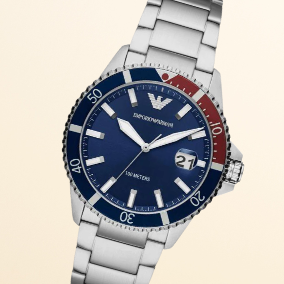 Emporio Armani Diver Quartz Blue Dial Silver Steel Strap Watch For Men - AR11339 Buy Now By Emporio Armani