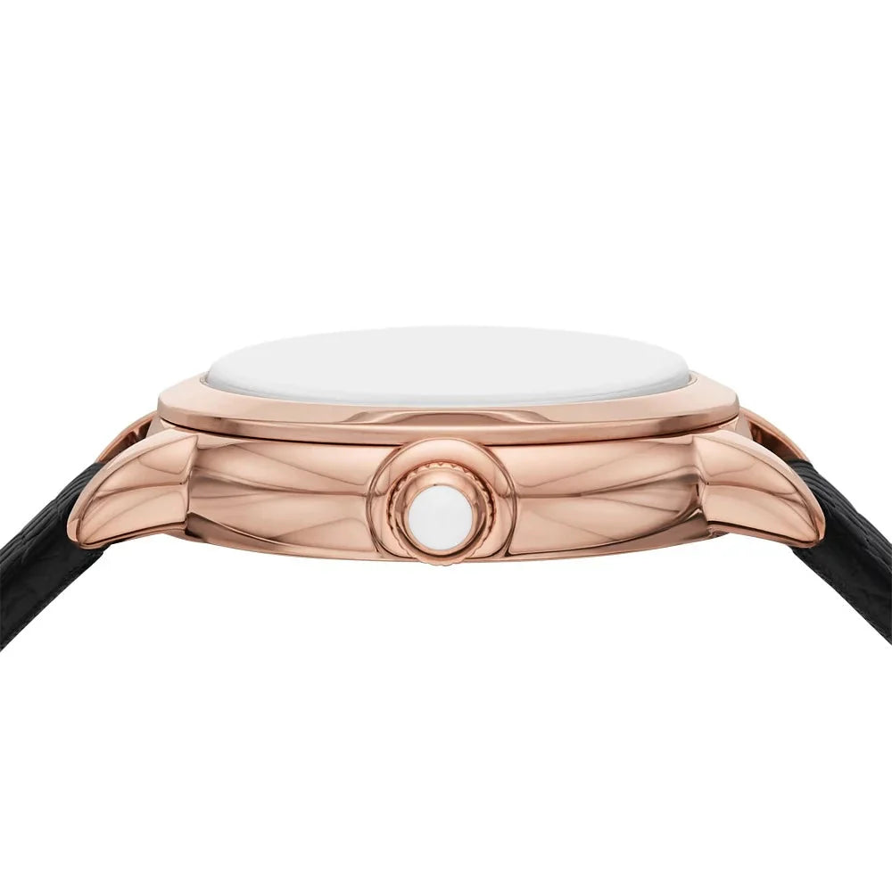 Emporio Armani Mia Three Hand Crystals Silver Dial Black Leather Strap Watch For Women - AR11631 Buy Now By Emporio Armani