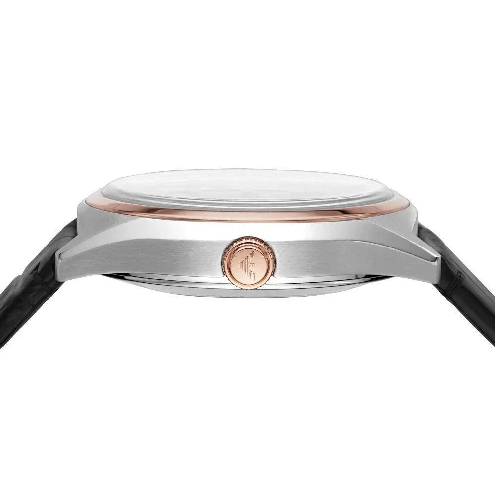 Emporio Armani Zeta Skeleton Automatic Silver Dial Black Leather Strap Watch For Men - AR60018 Buy Now By Emporio Armani