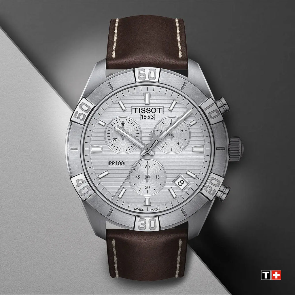 Tissot PR 100 Sport Quartz Chronograph Silver Dial Brown Leather Strap Watch For Men - T101.617.16.031.00 Buy Now By Tissot