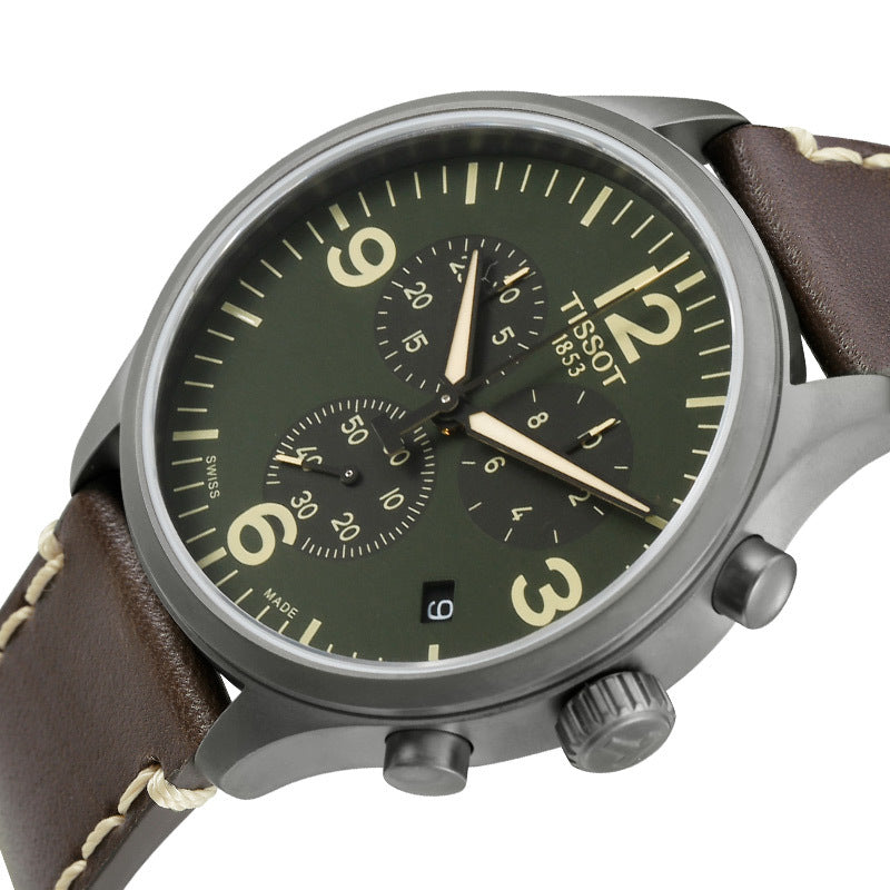 Tissot T Sport Chrono XL Green Dial Brown Leather Strap Watch For Men - T116.617.36.097.00 Buy Now By Tissot