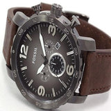 Fossil Nate Chronograph Grey Dial Brown Leather Strap Watch for Men - JR1424 Buy Now By Fossil
