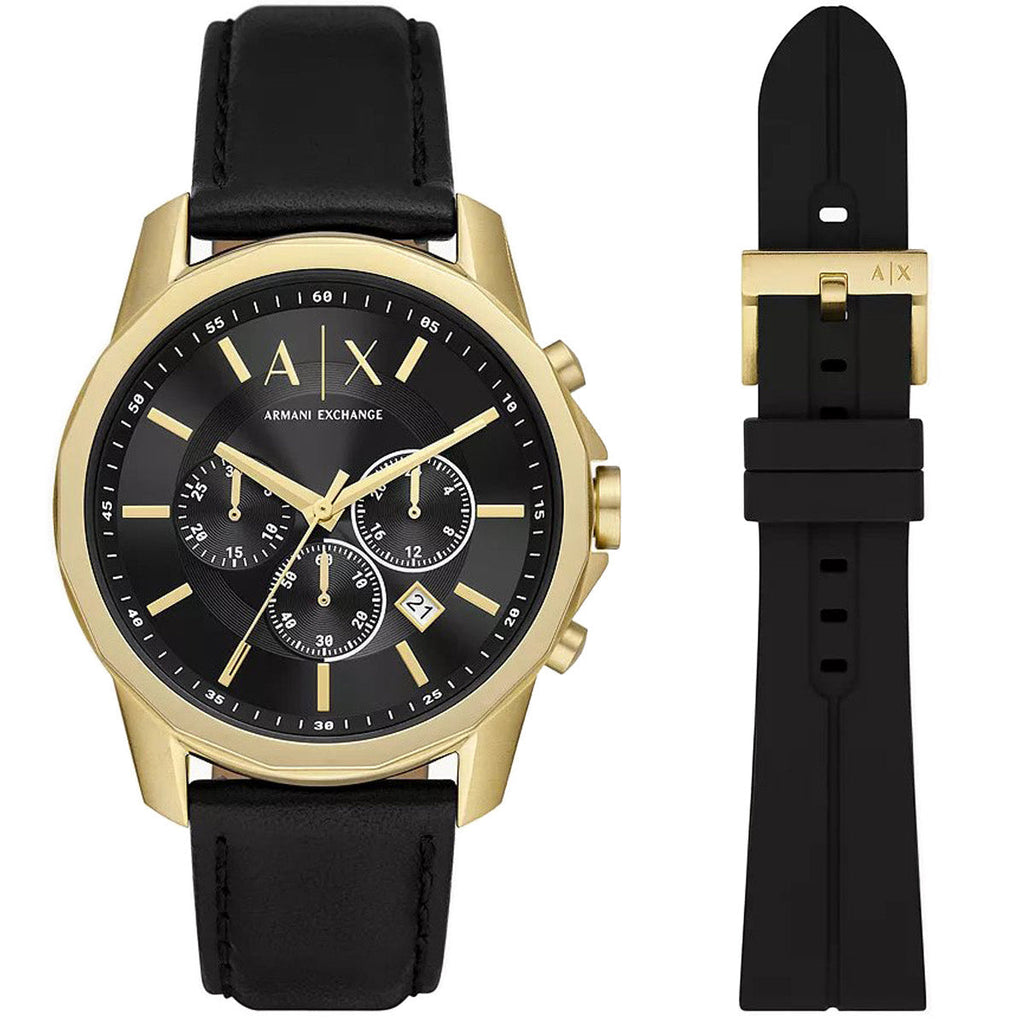 Armani Exchange Outerbanks Chronograph Black Dial Black Leather Strap Watch For Men - AX7133 Buy Now By Armani Exchange