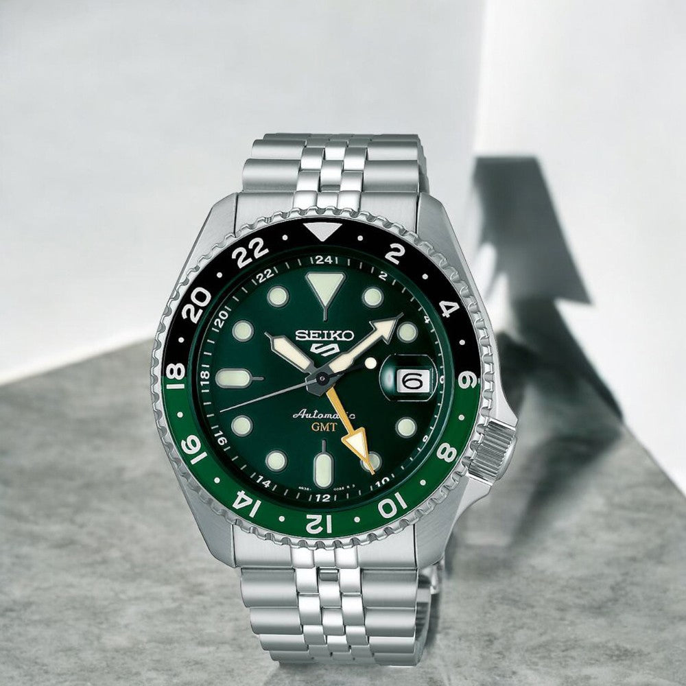 Seiko 5 Sports SKX GMT Automatic Green Dial Silver Steel Strap Watch For Men - SSK035K1 Buy Now By Seiko