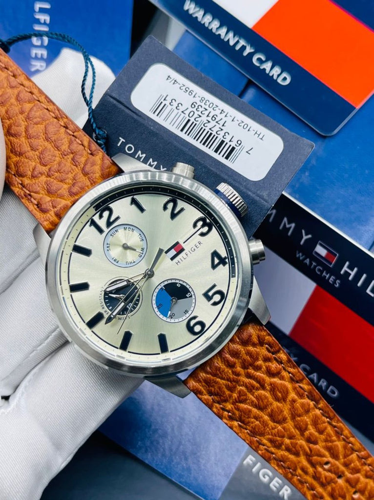 Tommy Hilfiger Jackson Multi-Function Silver Dial Brown Leather Strap Watch for Men - 1791239 Buy Now By Tommy Hilfiger