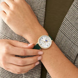 Fossil Jacqueline Multifunction Moonphase Mother of Pearl White Dial Green Leather Strap Watch for Women - ES5244 Buy Now By Fossil