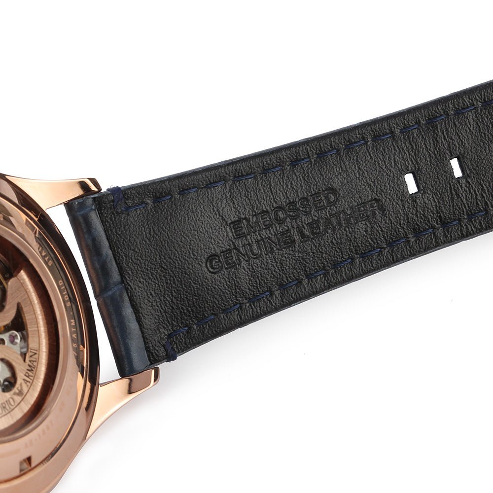 Emporio Armani Meccanico Automatic White Dial Blue Leather Strap Watch For Men - AR1947 Buy Now By Emporio Armani