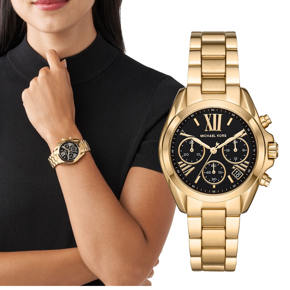 Michael Kors Bradshaw Chronograph Black Dial Gold Steel Strap Watch For Women - MK6959 Buy Now By Michael Kors