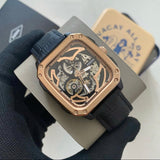 Fossil Inscription Automatic Skeleton Rose Gold Dial Black Leather Strap Watch for Men - BQ2572 Buy Now By Fossil