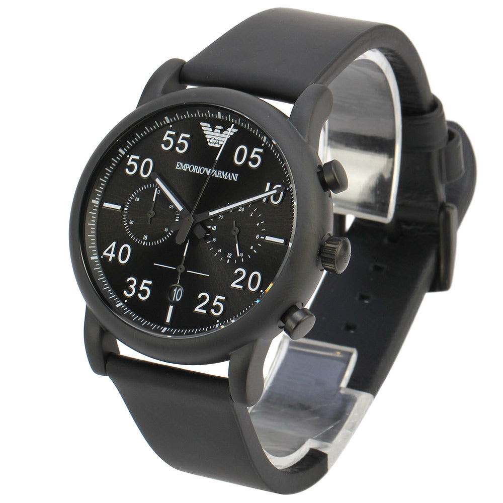 Emporio Armani Luigi Chronograph Black Dial Black Leather Strap Watch For Men - AR11133 Buy Now By Emporio Armani